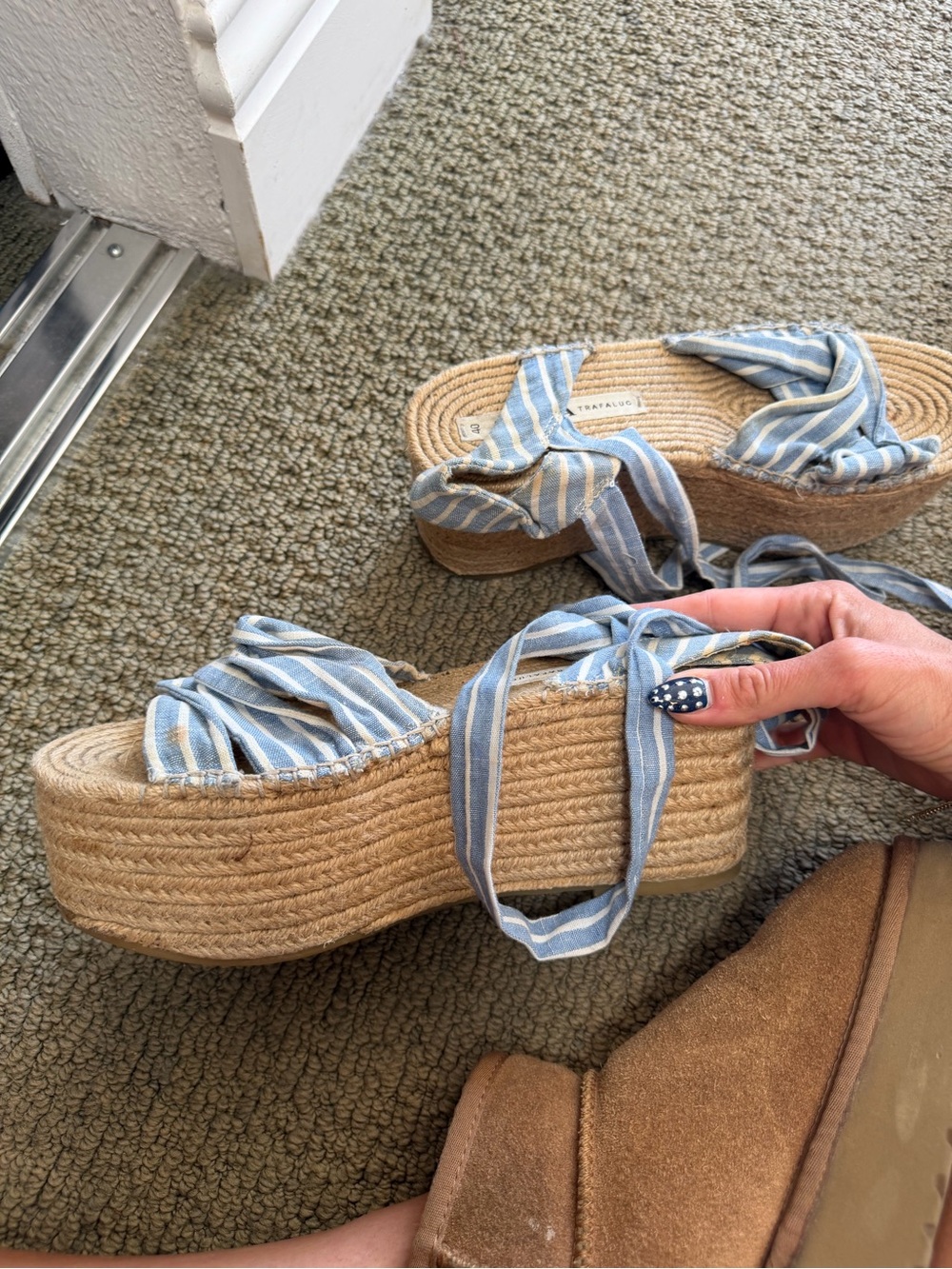 Zara Blue Striped Espadrille Platform Sandals